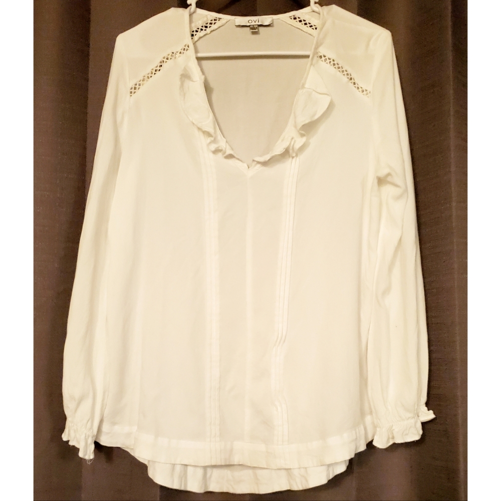 Cream Long Sleeve Blouse With Ruffle Details